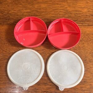 Vintage Tupperware Divided Microwave Reheatable Bowls #2552A-1‎ Pink Set of 2